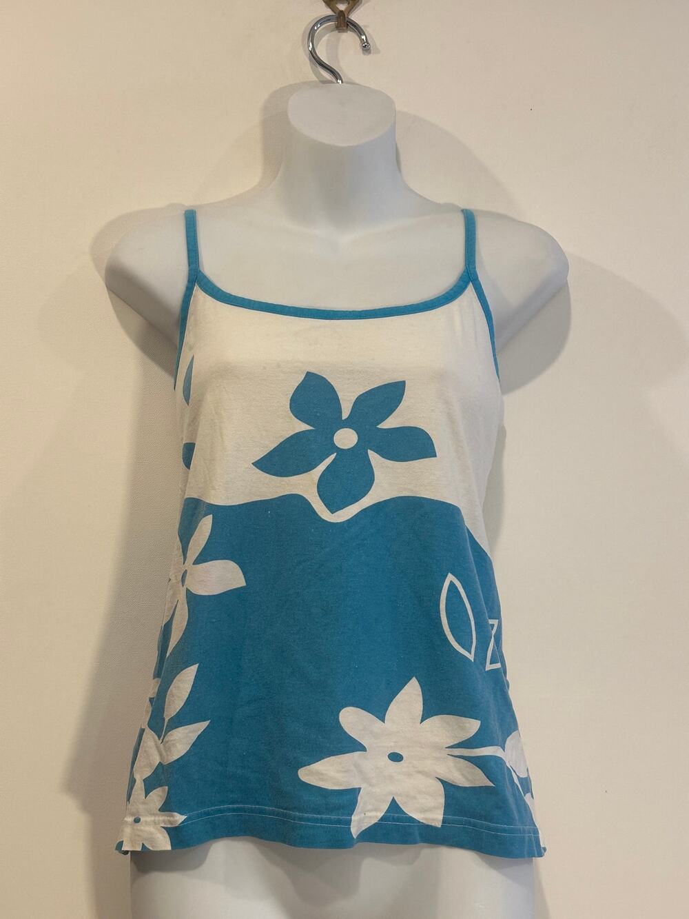 Vintage Laura Stein Sky Blue White Tropical Floral Cami Tank Top Medium